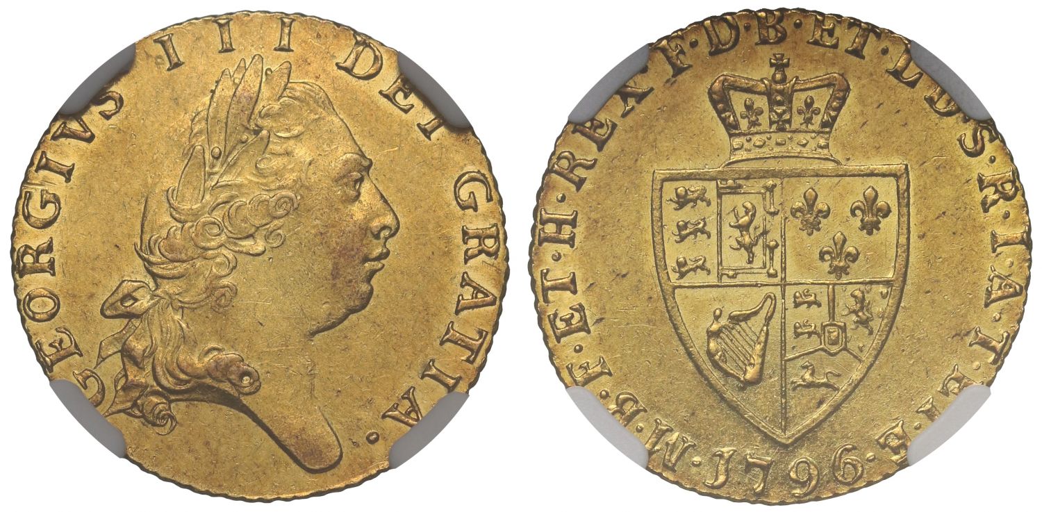George III 1796 Half-Guinea, fifth head, spade type reverse, AU58