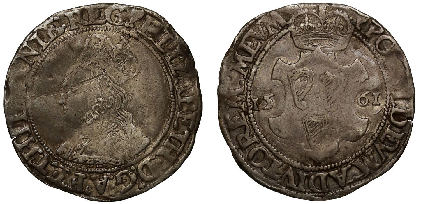 Ireland, Elizabeth I 1561 Shilling, mint mark harp