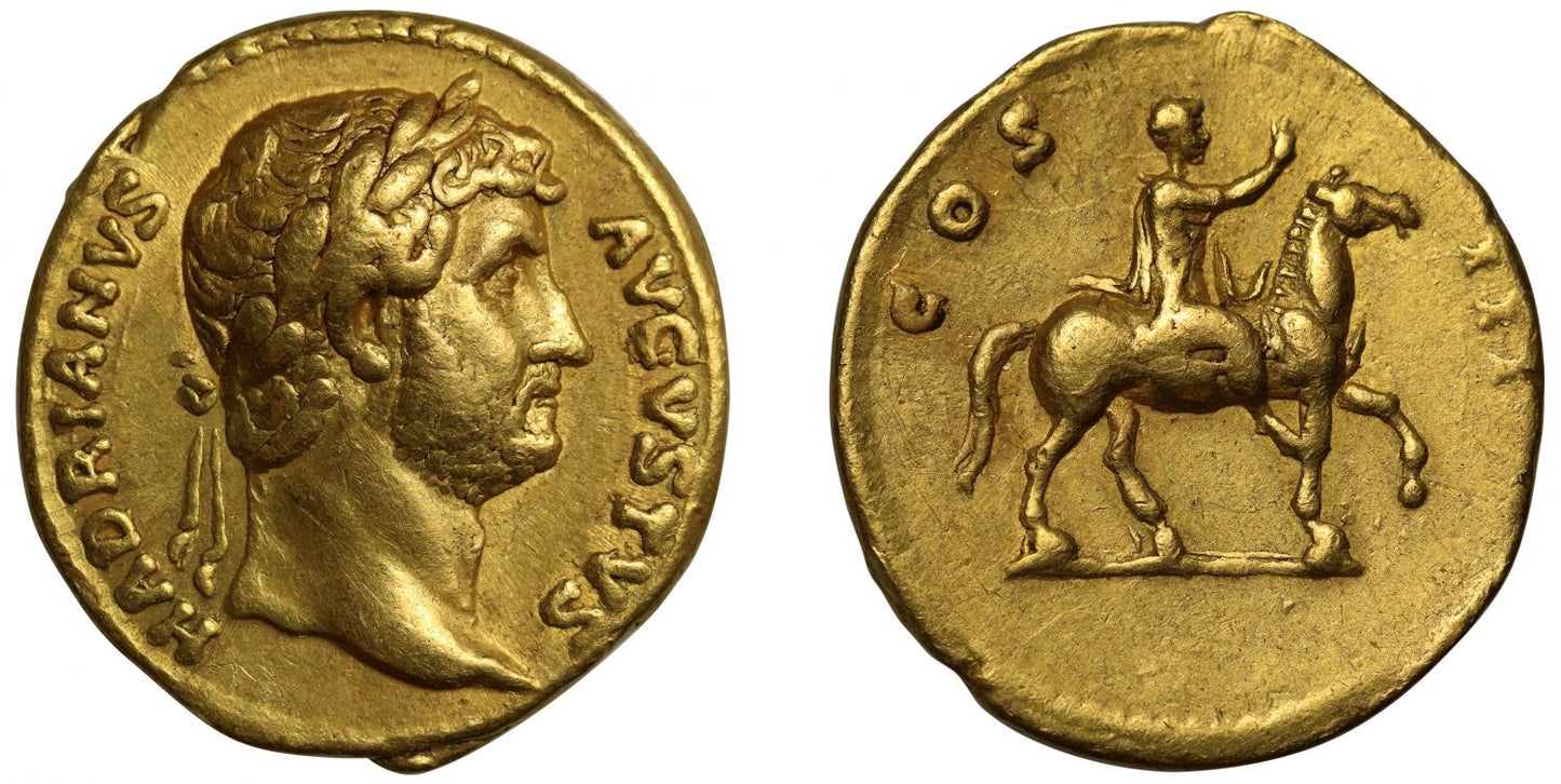 Hadrian, gold Aureus, Rome, Ch VF 5/5 3/5 "fine style"