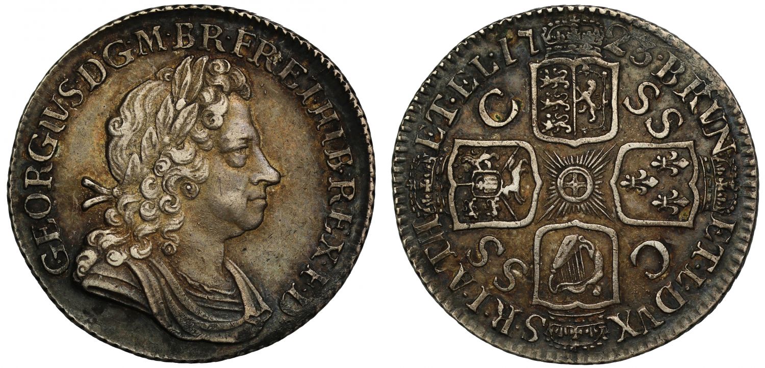 George I 1723 SSC Shilling, first bust, South Sea Company issue
