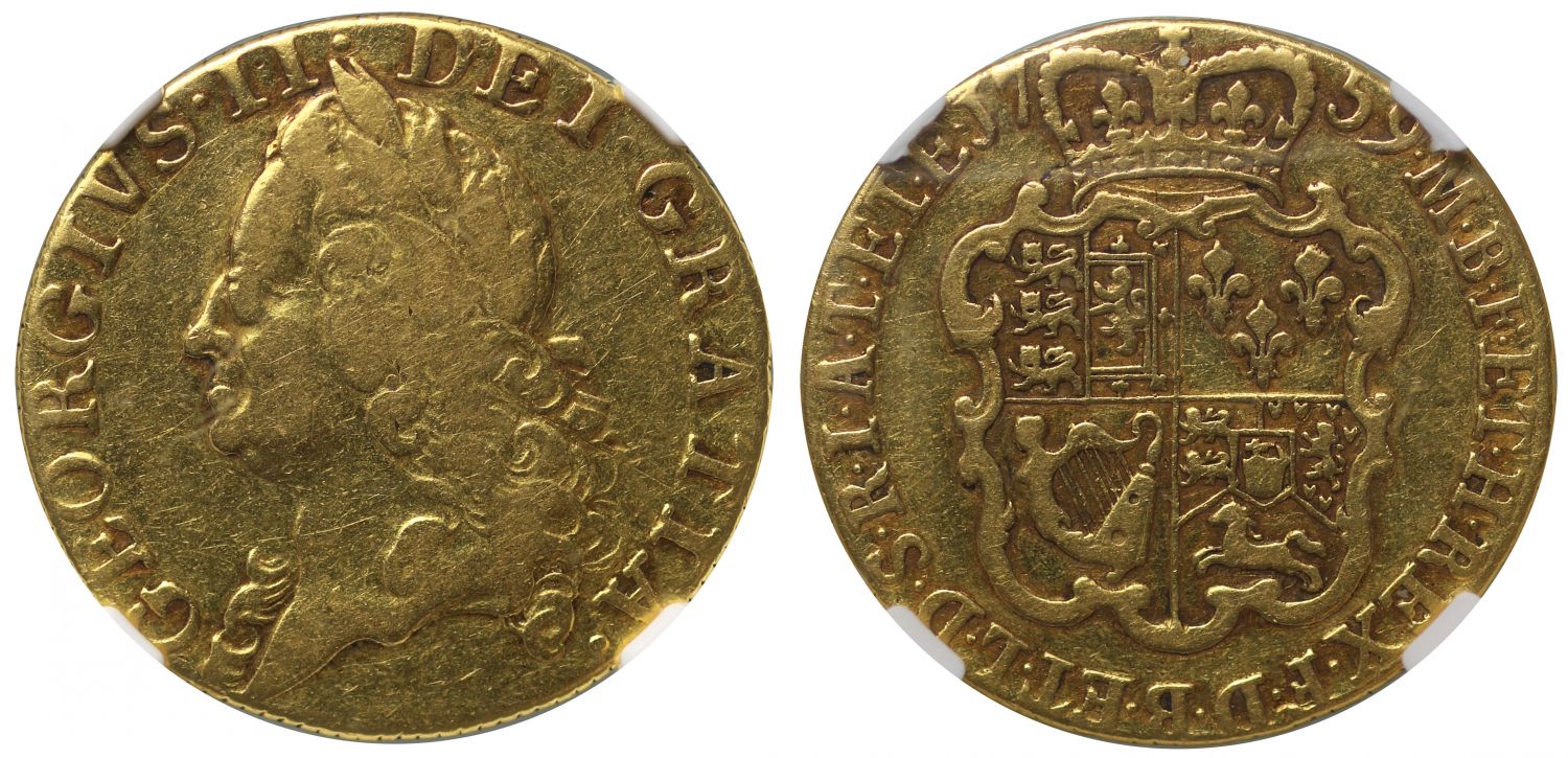 George II 1759 Guinea, old head, penultimate year VF20