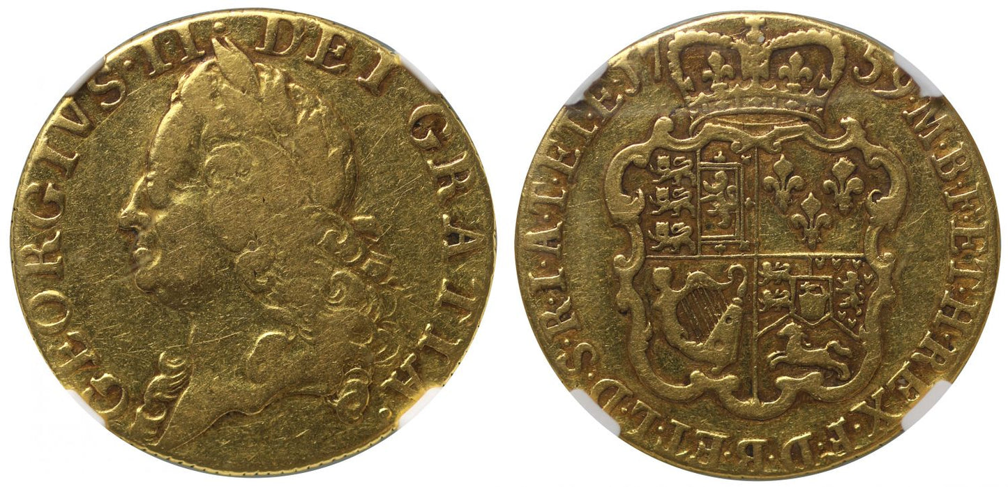 George II 1759 Guinea, old head, penultimate year VF20