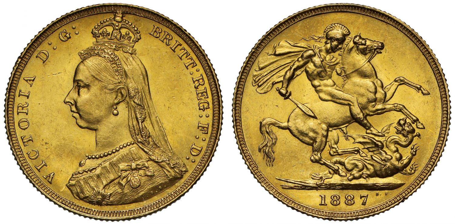 Victoria 1887 Sovereign hooked J type initials, DISH L4 R5
