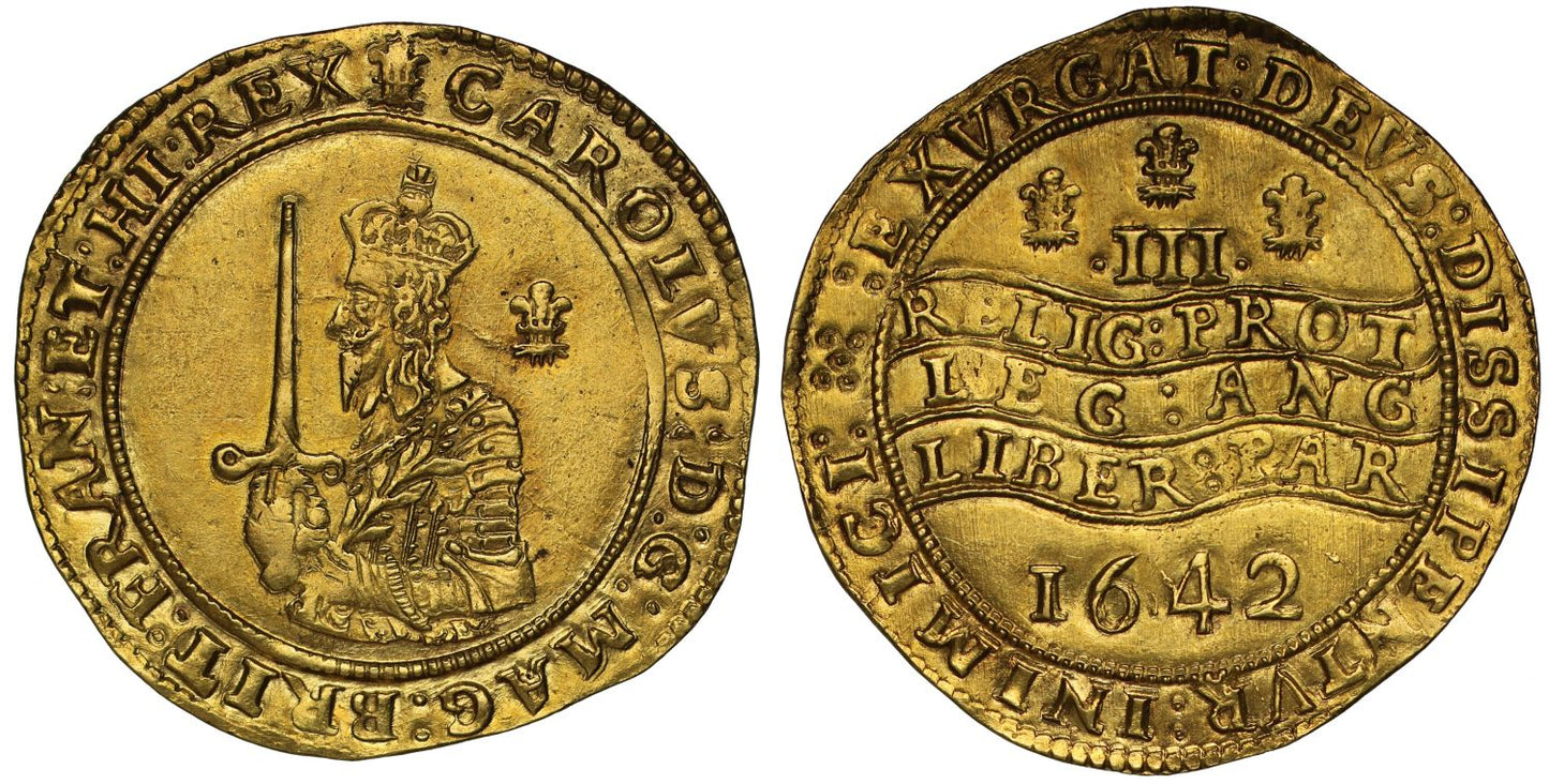 Charles I 1642 Triple Unite Oxford Mint, dies III/S2, finest graded MS63