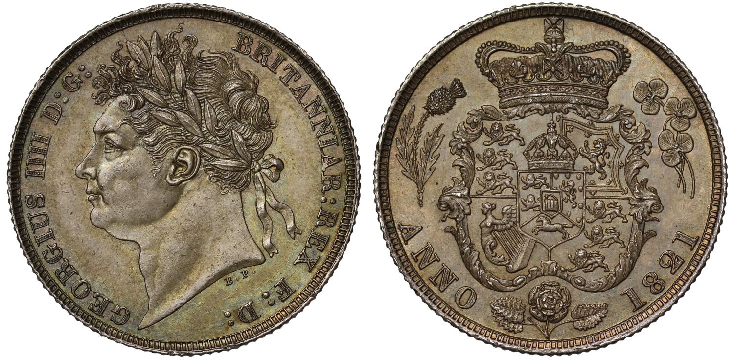 George IV 1821 Shilling first head, first reverse, MS64
