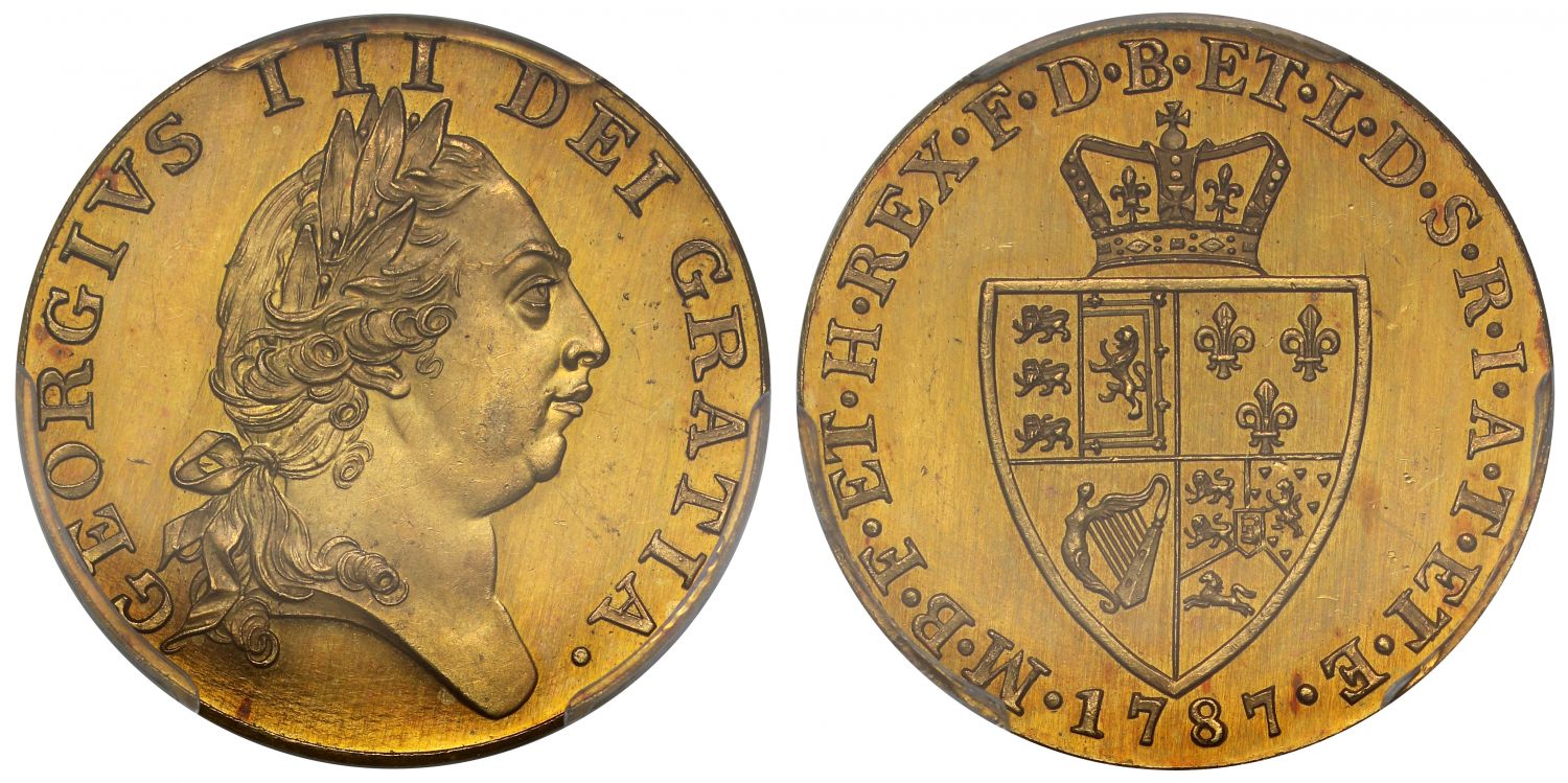 George III 1787 proof Guinea, fifth head, spade reverse PR63+