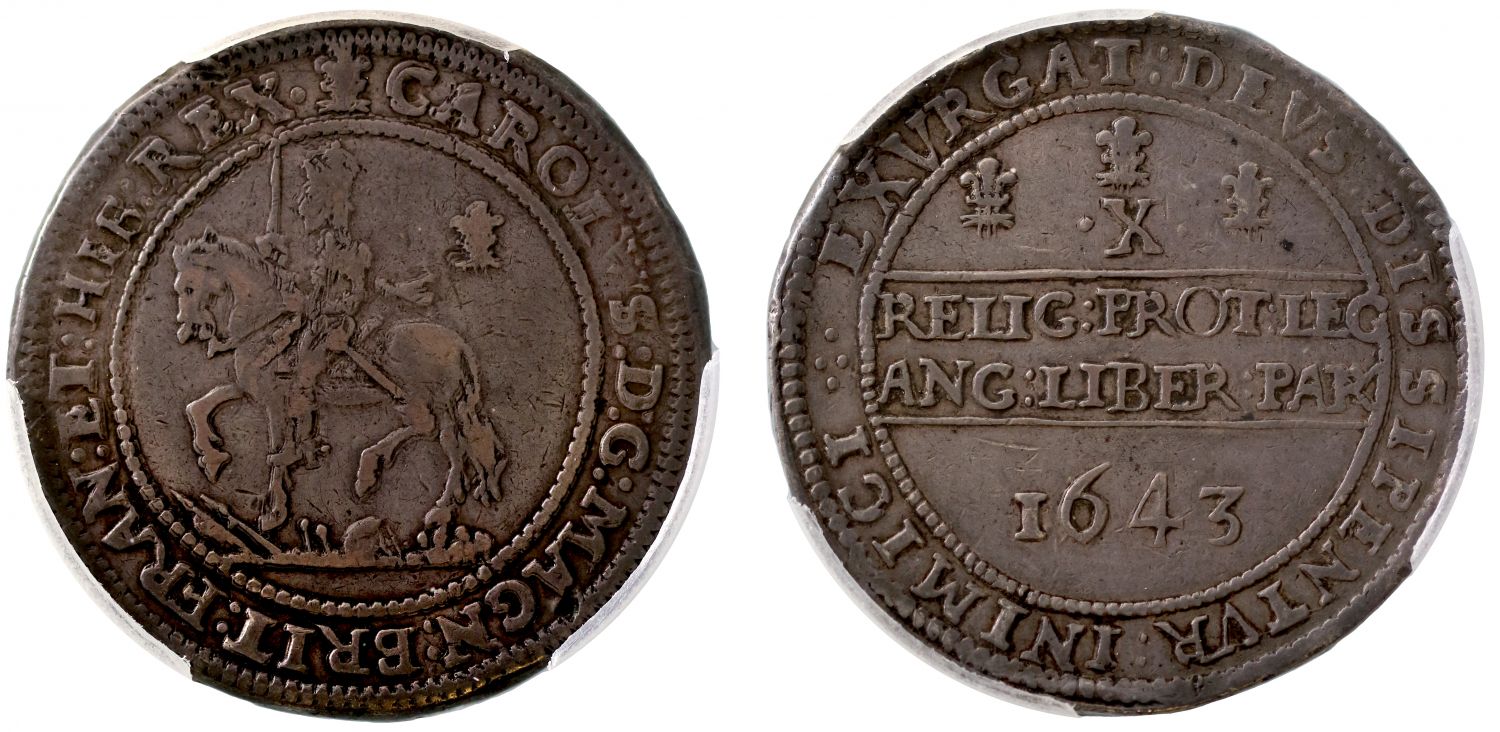 Charles I 1643 Half-Pound, Oxford, XF40, horseman over militaria