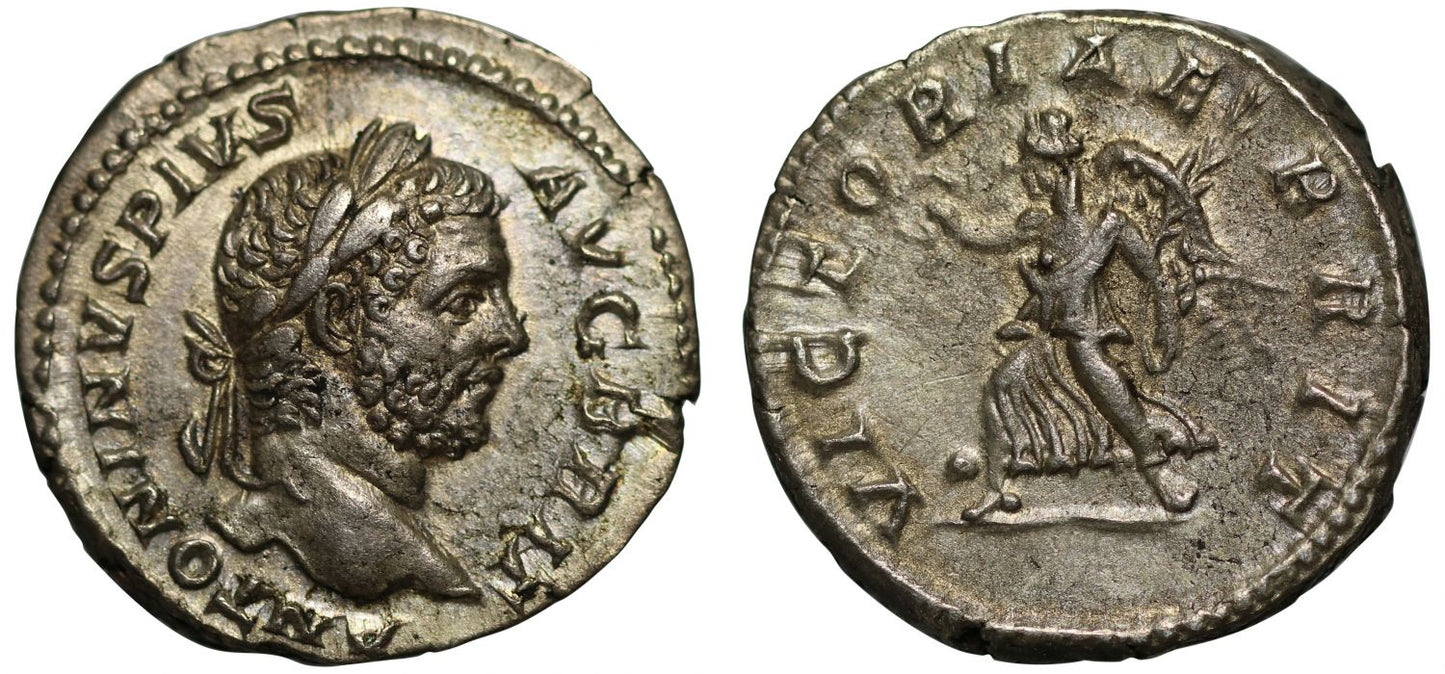 Caracalla, silver Denarius, Victory in Britain.