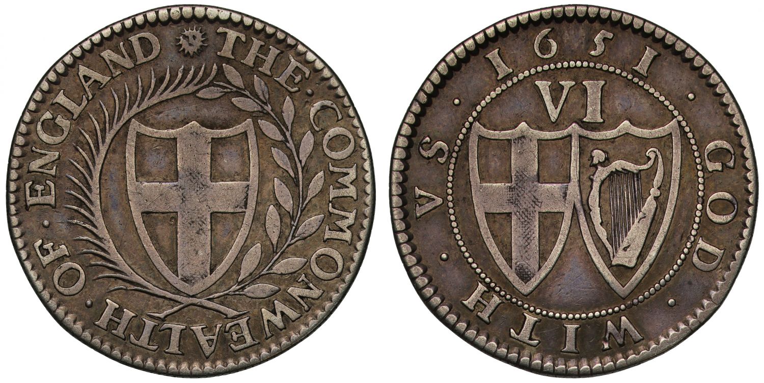 Commonwealth 1651 silver pattern Sixpence by Blondeau