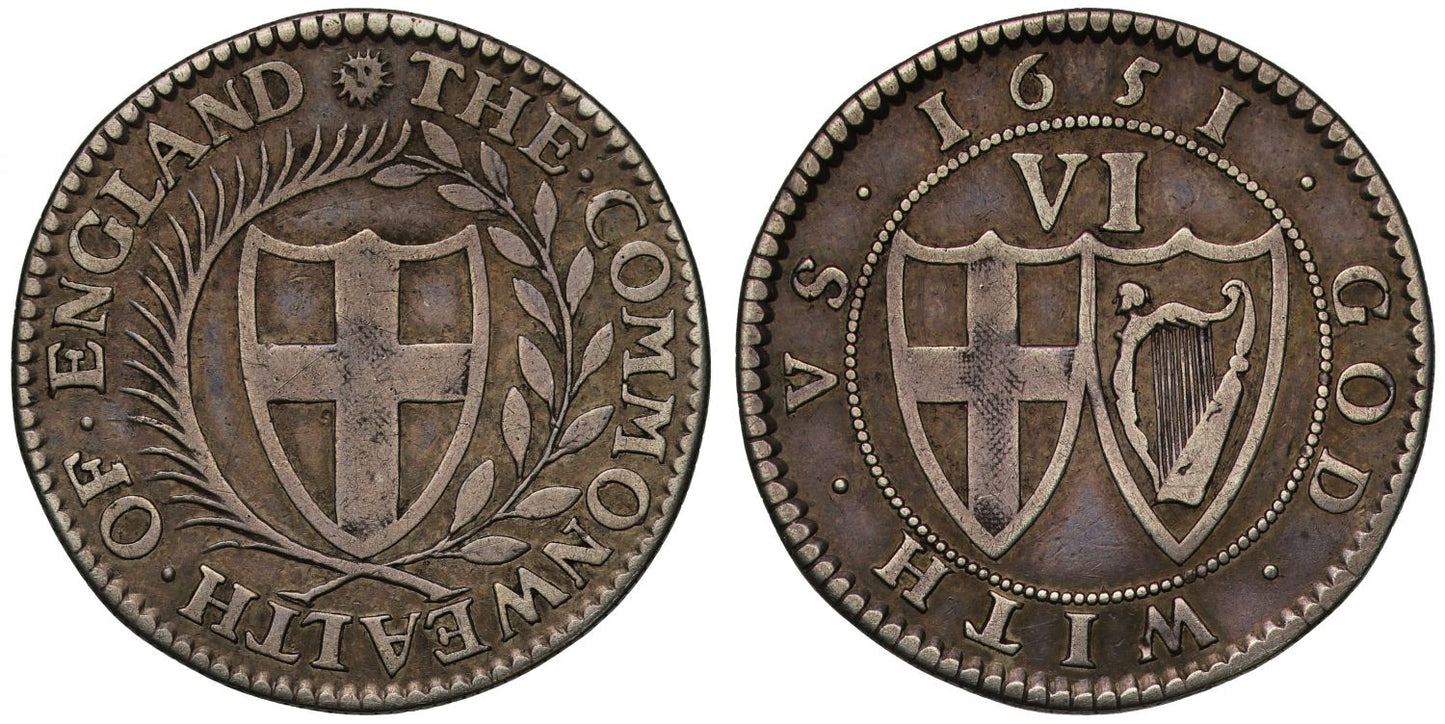 Commonwealth 1651 silver pattern Sixpence by Blondeau