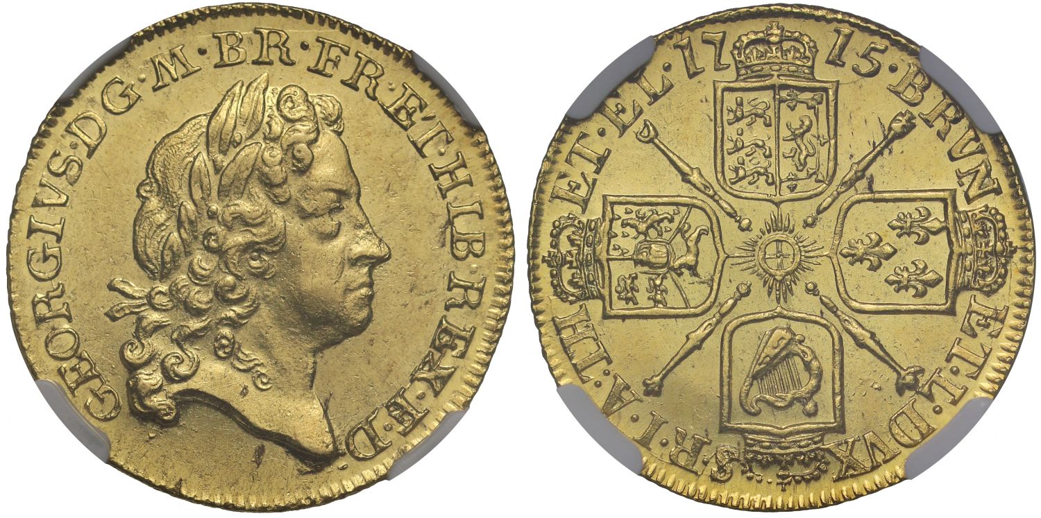 George I 1715 Guinea, second head, MS63 finest example graded