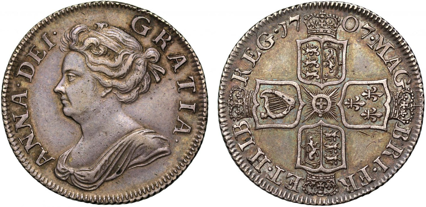 Anne 1707 Shilling, third bust, post Union reverse