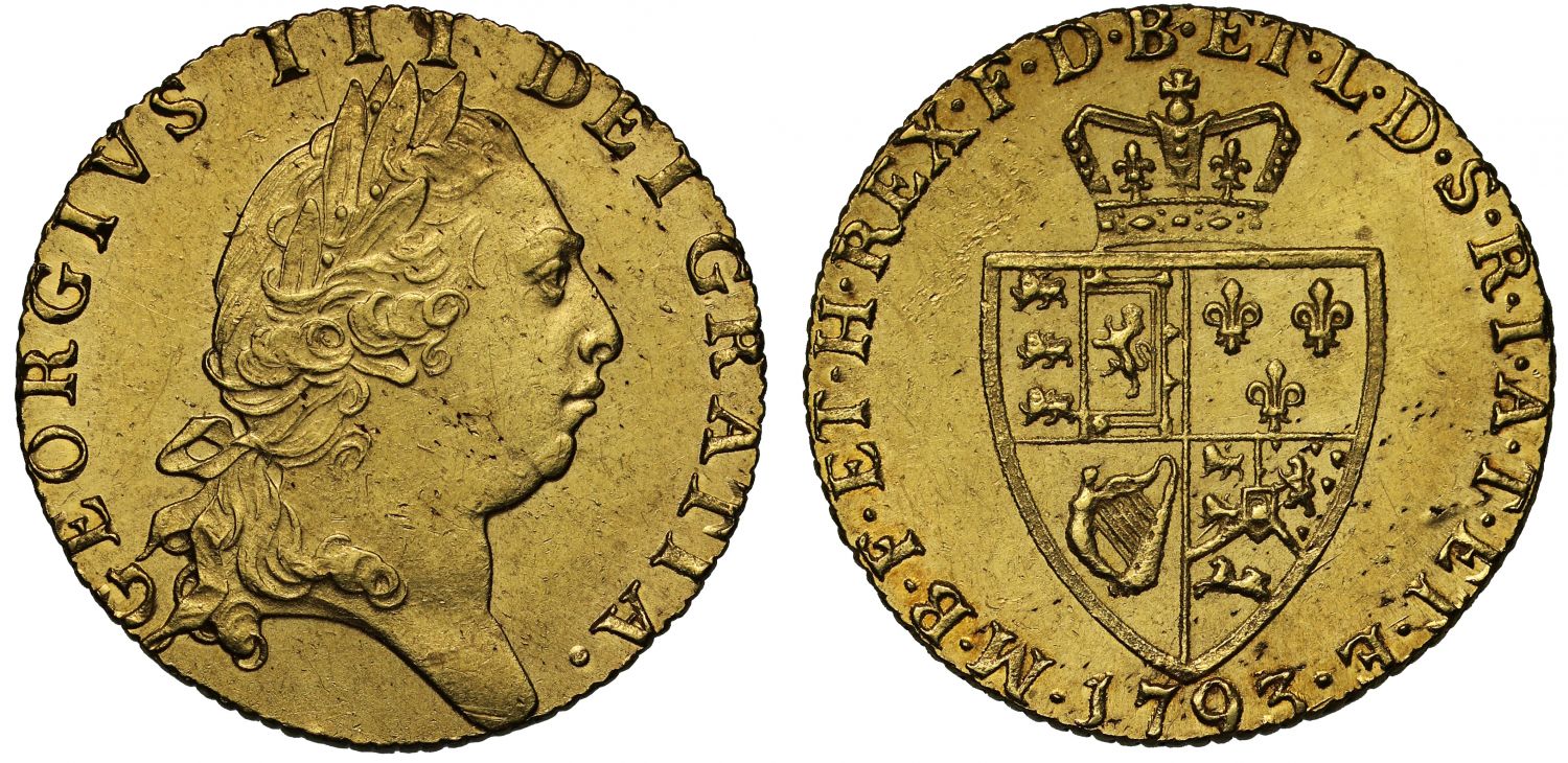 George III 1793 Guinea, fifth head, spade type reverse