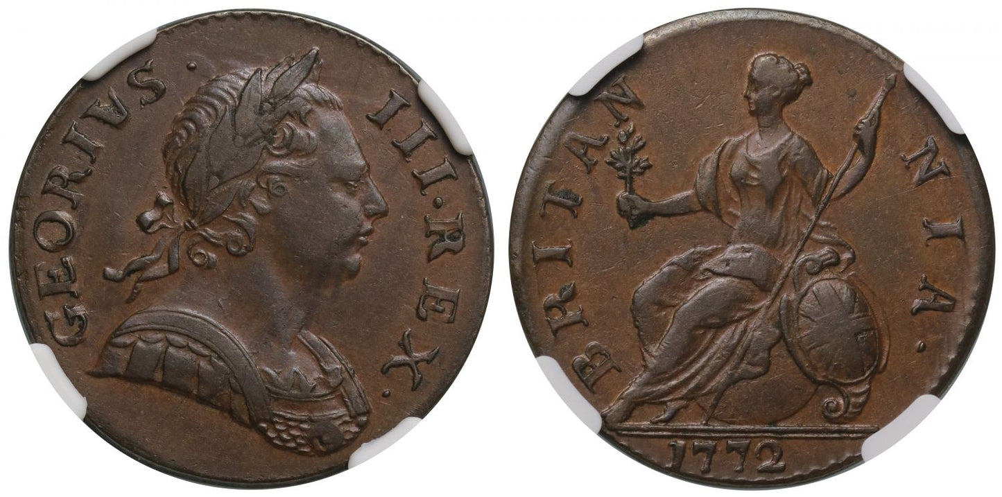 George III 1772 Halfpenny 'GEORIVS error' AU55 BN