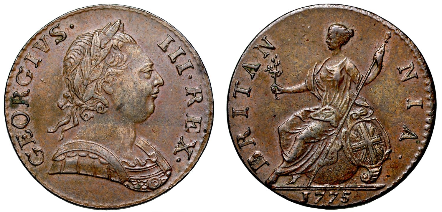 George III 1775 Halfpenny, final year of issue for this type