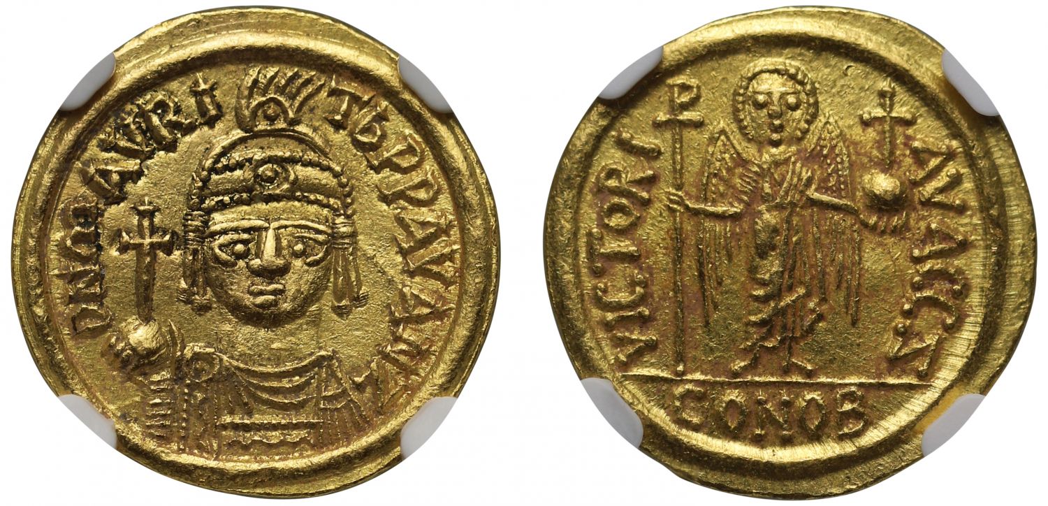 Maurice Tiberius, gold Solidus, Carthage, Ch AU, 5/5, 4/5
