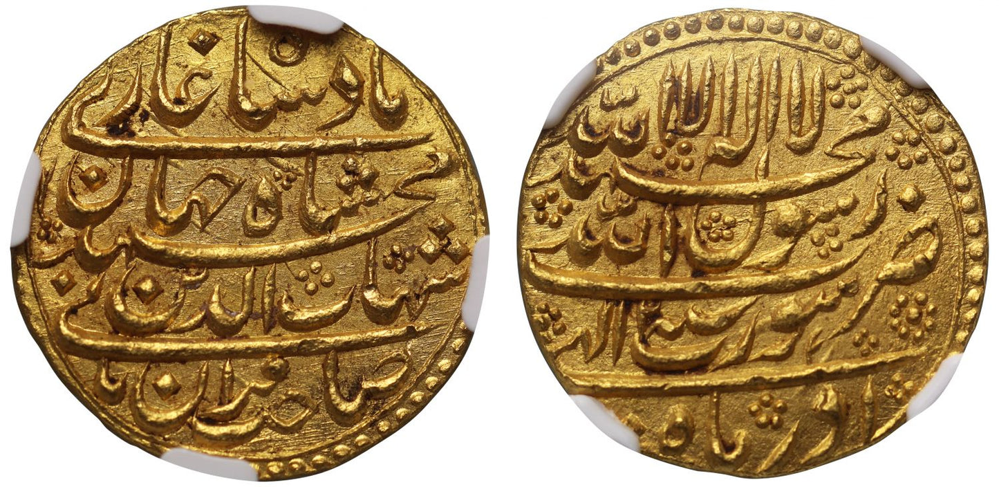 NGC MS64 | Mughal Empire, Shah Jahan, gold Mohur, Akola Hoard.