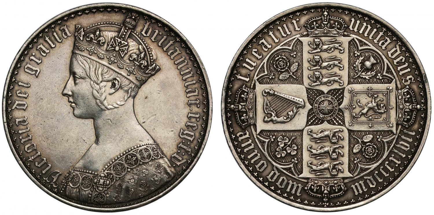 Victoria 1847 Gothic Crown, lettered edge year Undecimo, 8,000 struck