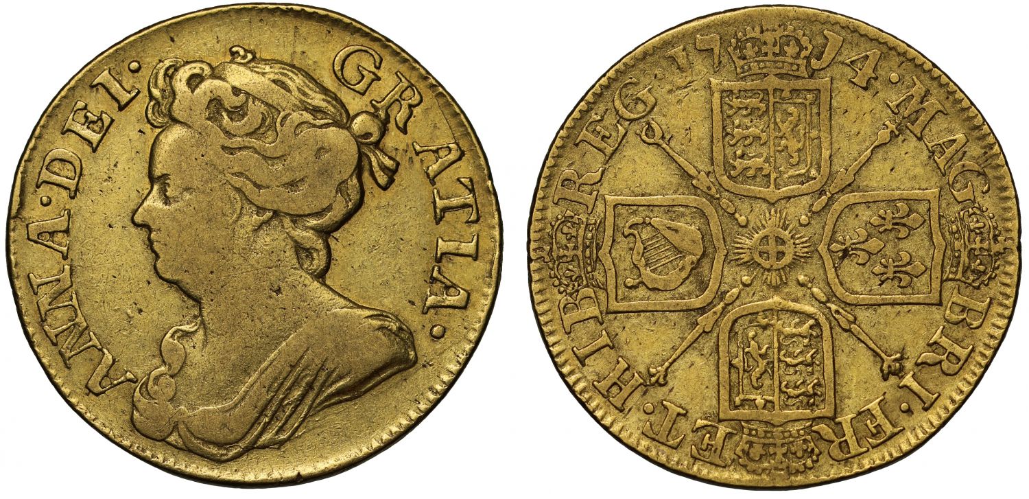 Anne 1714 Guinea, third bust