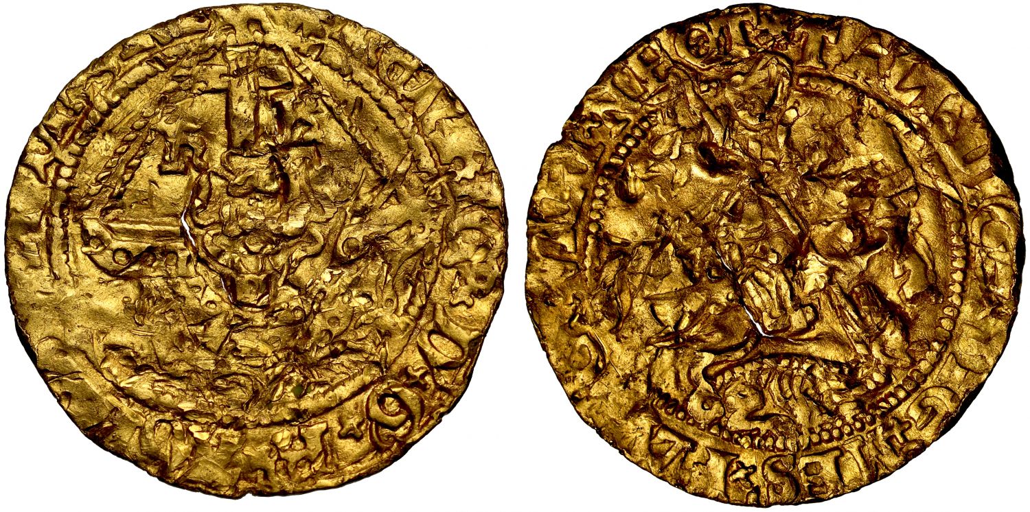 Henry VIII 2nd coinage, Half-George Noble, only 3 existing, ex Baumhauer