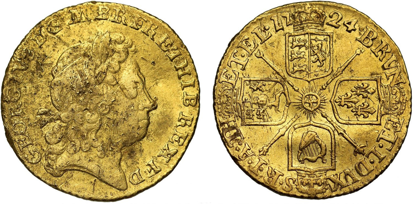 George I 1724 Half-Guinea, last year for first head, very rare date