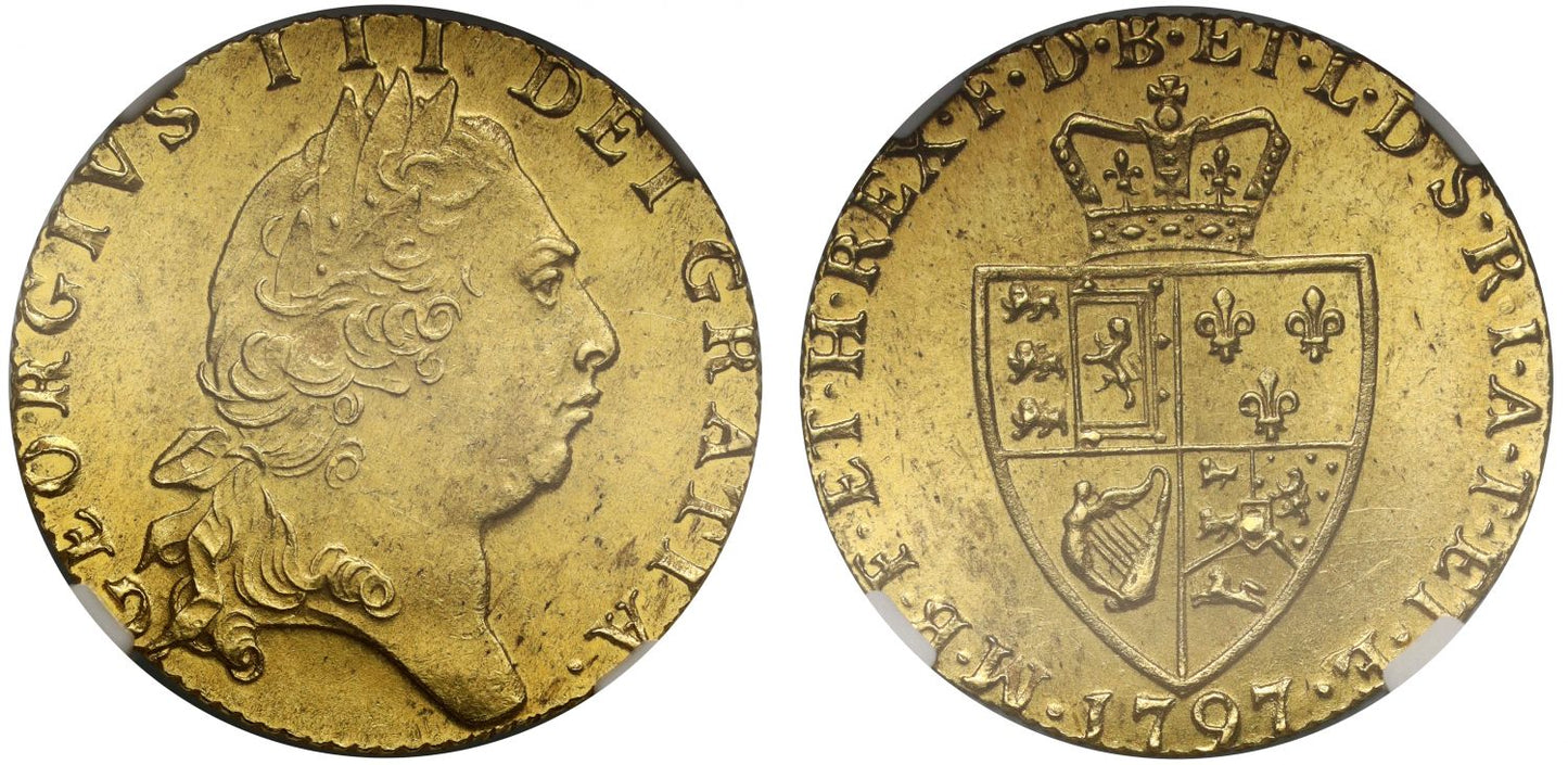 George III 1797 Guinea MS63, fifth head, spade reverse