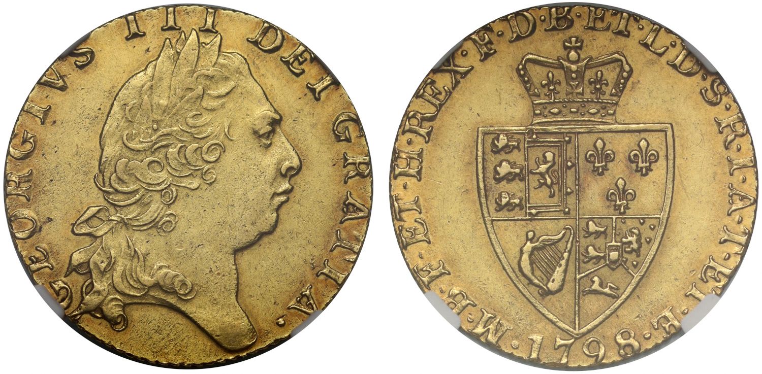 George III 1798 Guinea fifth head, spade reverse, AU58