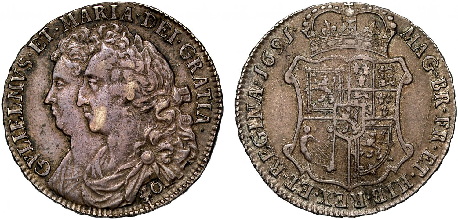 Scotland, William & Mary 1691 40-Shillings, TERTIO edge year
