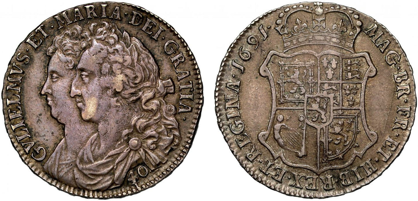 Scotland, William & Mary 1691 40-Shillings, TERTIO edge year