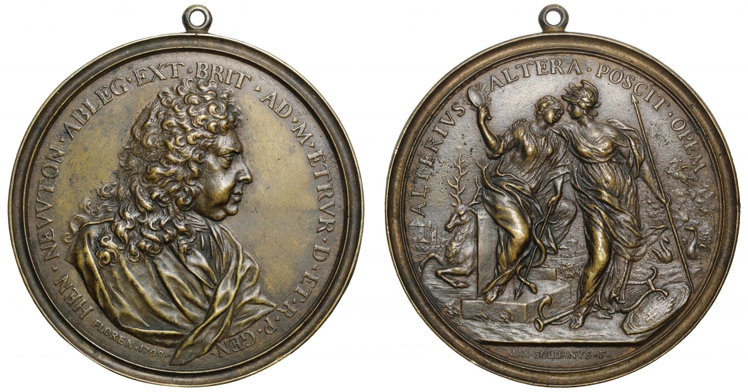 Sir Henry Newton, British Ambassador to the Medici Court, 1709, bronze Medal by Soldani