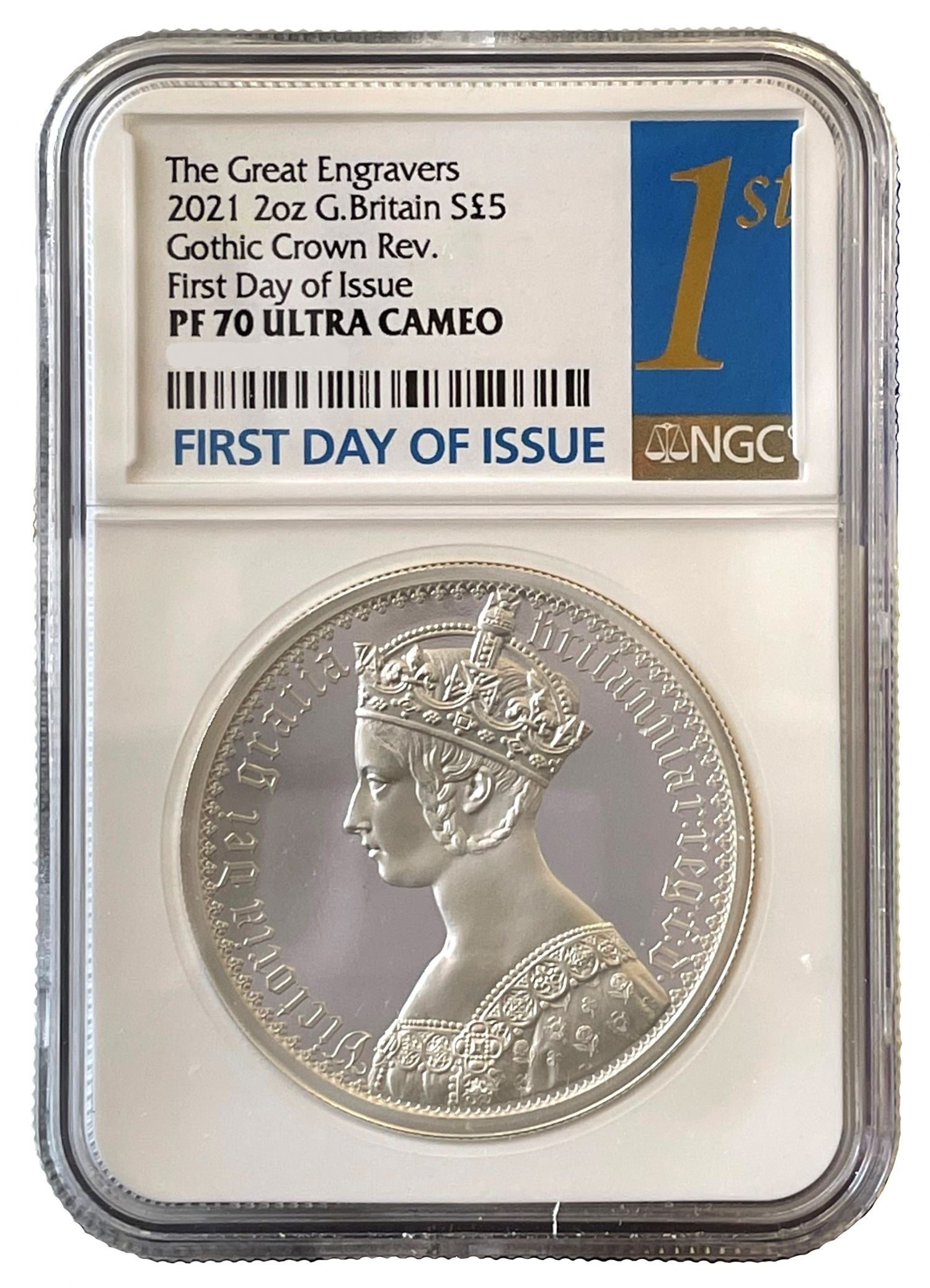 * QEII 2021 PF70 FDOI silver 2oz Gothic Portrait