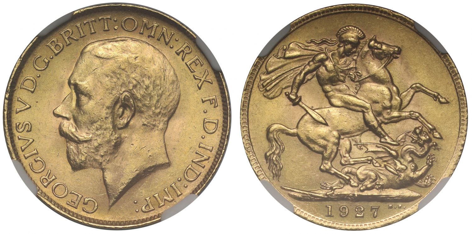 George V 1927-SA Sovereign Pretoria Mint NGC MS64