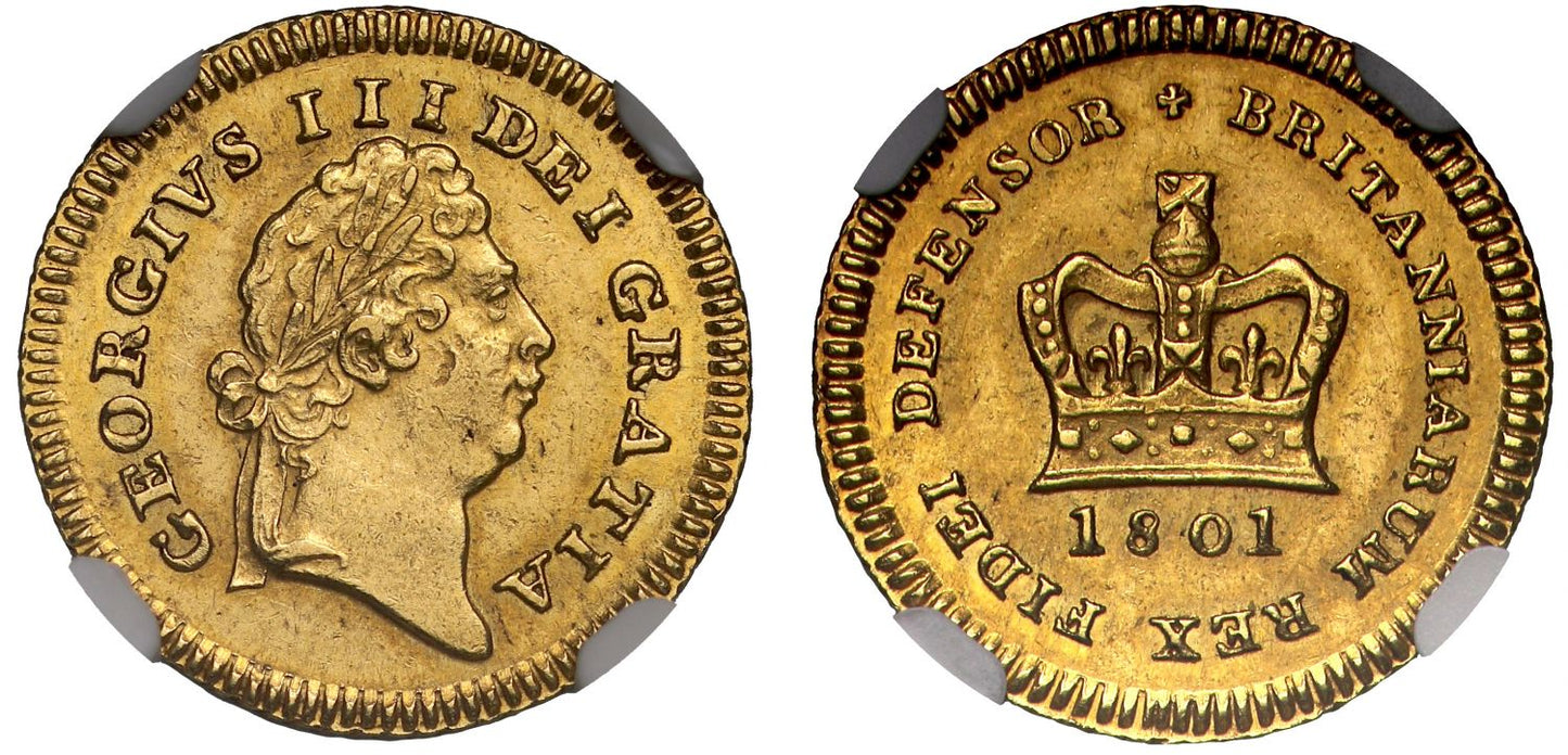 George III 1801 Third-Guinea, 2nd type, MS61, 1st head