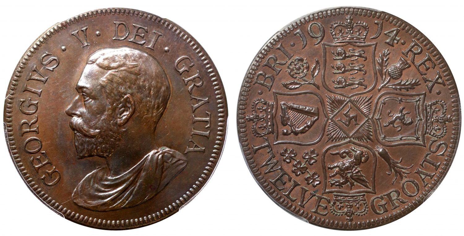 George V 1914 copper pattern Twelve Groats or Double Florin