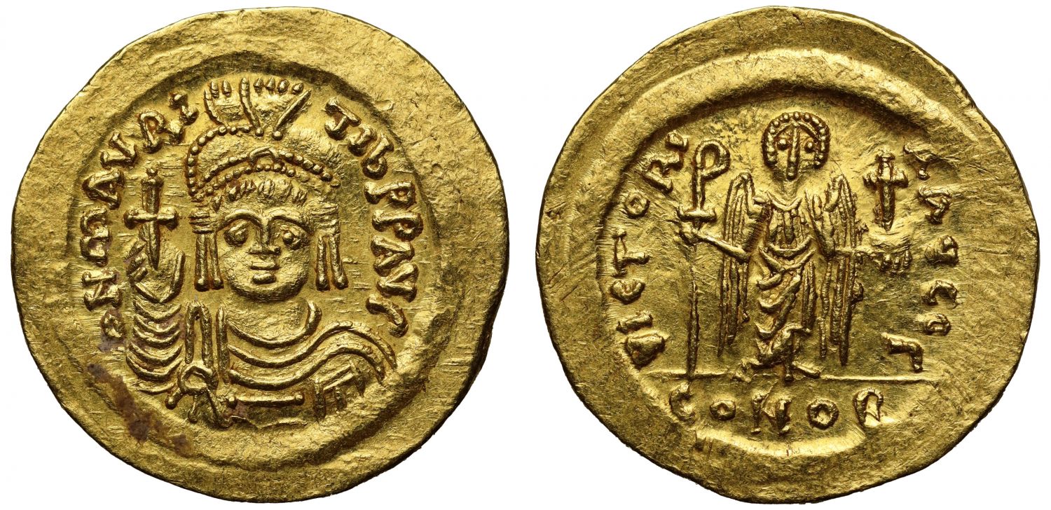 Maurice Tiberius, gold Solidus.